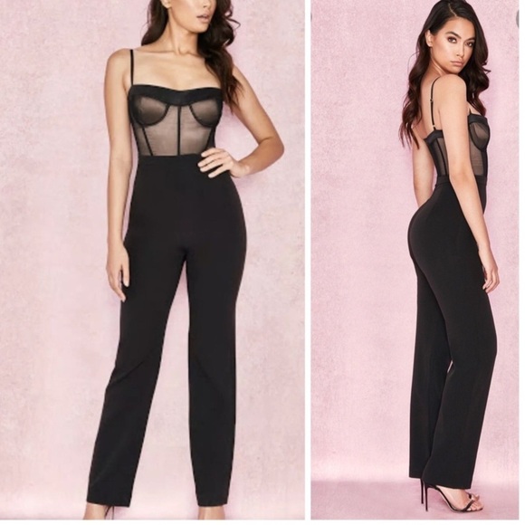 House of CB Samirah Mesh Satin Jumpsuit Size XS Black - Picture 1 of 15
